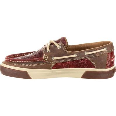Durango® Music City™ Women's Red Western Embossed Boat Moc, , large