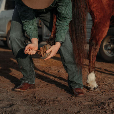  Man sitting on horse trailer wearing Durango Shyloh western boots